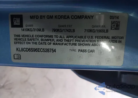 2014 Chevrolet Spark 1Lt Auto from USA, damaged, VIN KL8CD6S96EC528754